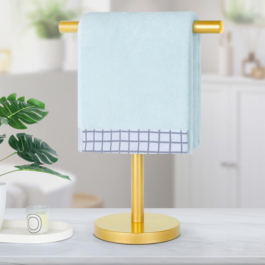 Zitalupy T-Shape Bath Hand Towel Holder Stand, Stainless Steel Free Standing Hand Towel Rack, for Bathroom Kitchen & Countertop, Golden