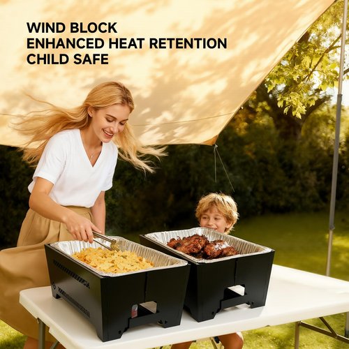 WIGEROC Chafing Racks for Foil Pans,Windproof Food Racks for Party Buffet with Chafing Fuel Drawer,Foldable Food Warmer Rack for Weddings,Camping and Parties 2PCS