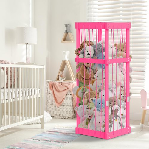 storenization Stuffed Animal Zoo Wood, Large Stuffed Animal Storage Plushies Storage, Pink Toy Storage Organizer for Kids Room Nursery Play Room Bedroom