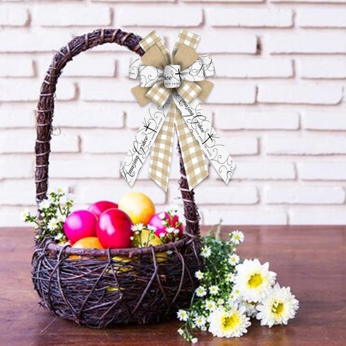 Large Easter Bows by [Brand Name] - Natural White Buffalo Plaid Ribbon for Wreaths & Church Decor