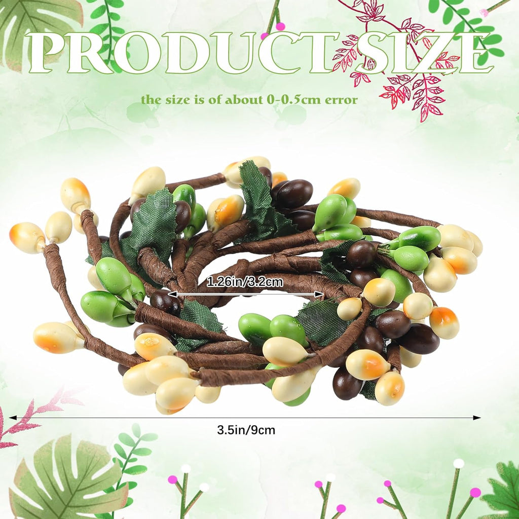 Suncalla Spring Pip Berry Taper Candle Rings - Set of 4 Mini Artificial Wreaths for Home Decor