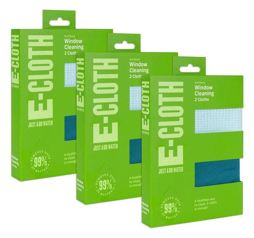 E-Cloth 3-Pack Window Cleaning Cloth - Streak-Free Glass & Mirror Cleaning Kit with Just Water, Glass Cleaning Cloth, Microfiber Towel Kit for Windows, Car Windshield, Mirrors - Alaskan Blue