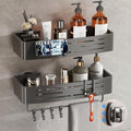 Voldra Shower Caddy - No-Drill Suction Cup Organizer with Towel Bar & Hooks | 2 Pack Gray Shelves