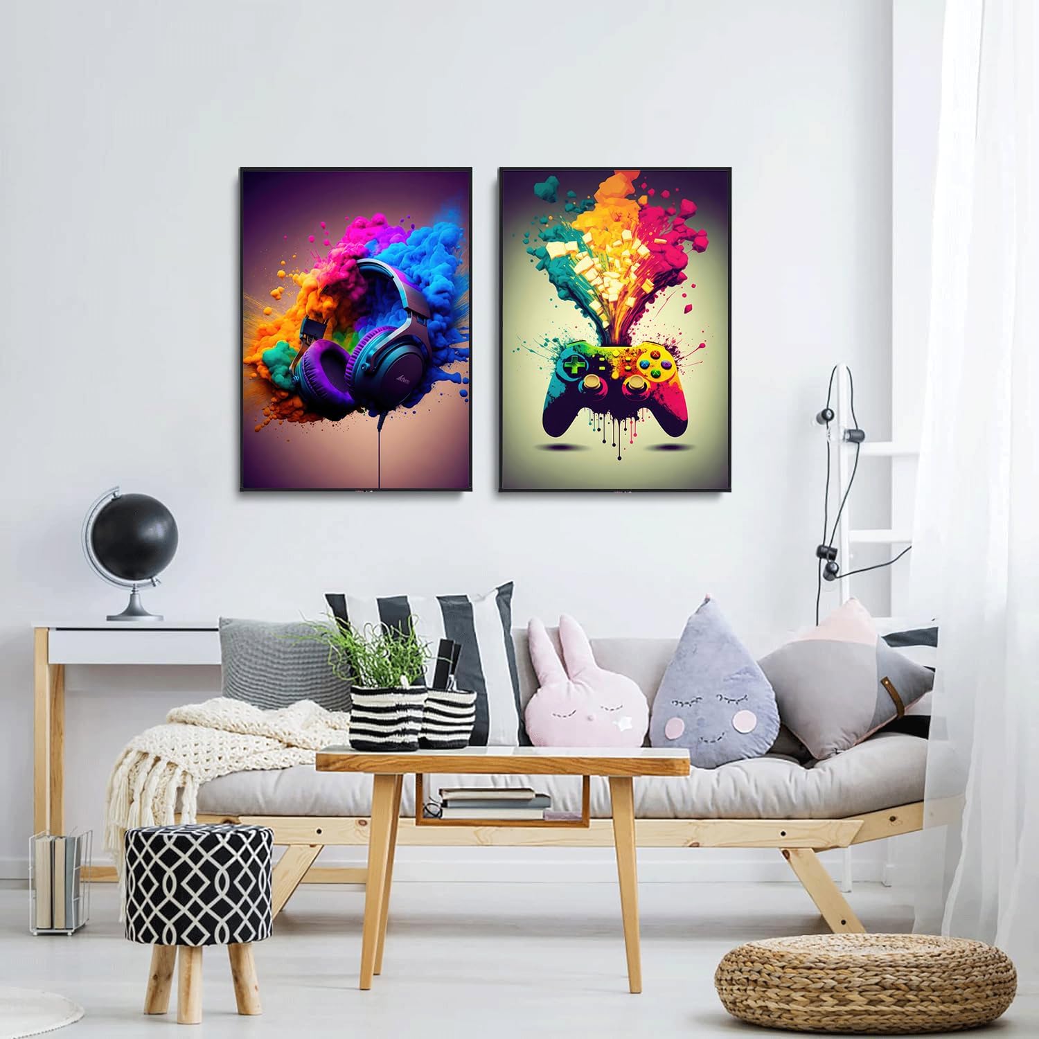 XOIHUR Gamepad Wall Art - Colorful Graffiti Gaming Decor | 2-Piece Set, 16x24 Inch Unframed Prints