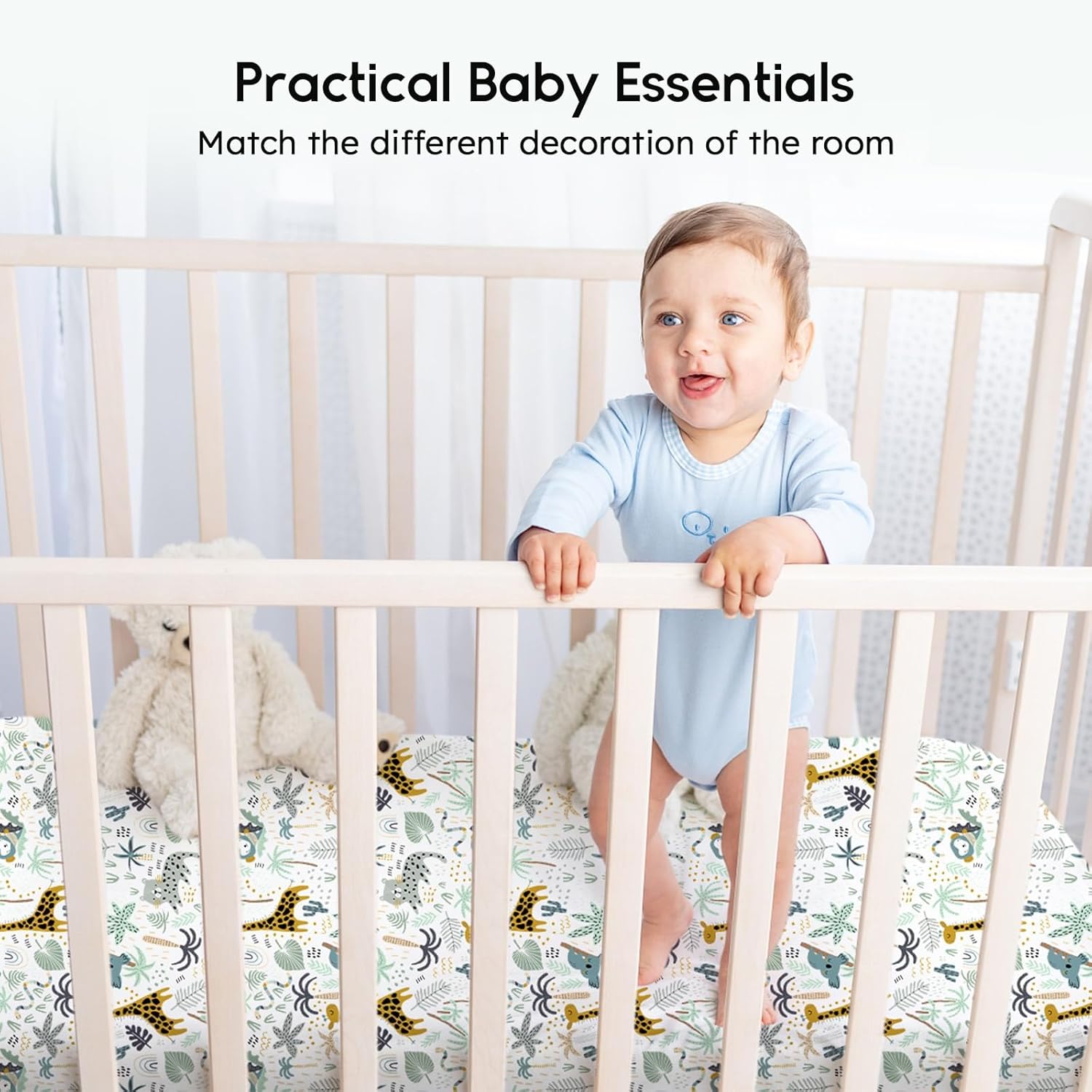 Yoofoss Fitted Baby Crib Sheets - Super Soft Microfiber 2-Pack for Standard Crib & Toddler Mattress | Green & Giraffe Design 28x52x8in