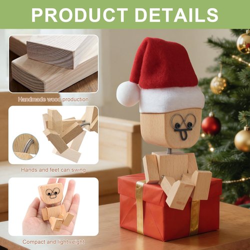beuhugas 1PCS Shaking Tiny Feet Wooden Doll with Spring Legs with 12pcs Magnetic Expressions Funny Cars Ornaments Wood Desktop Decor, Car Dashboard Accessories