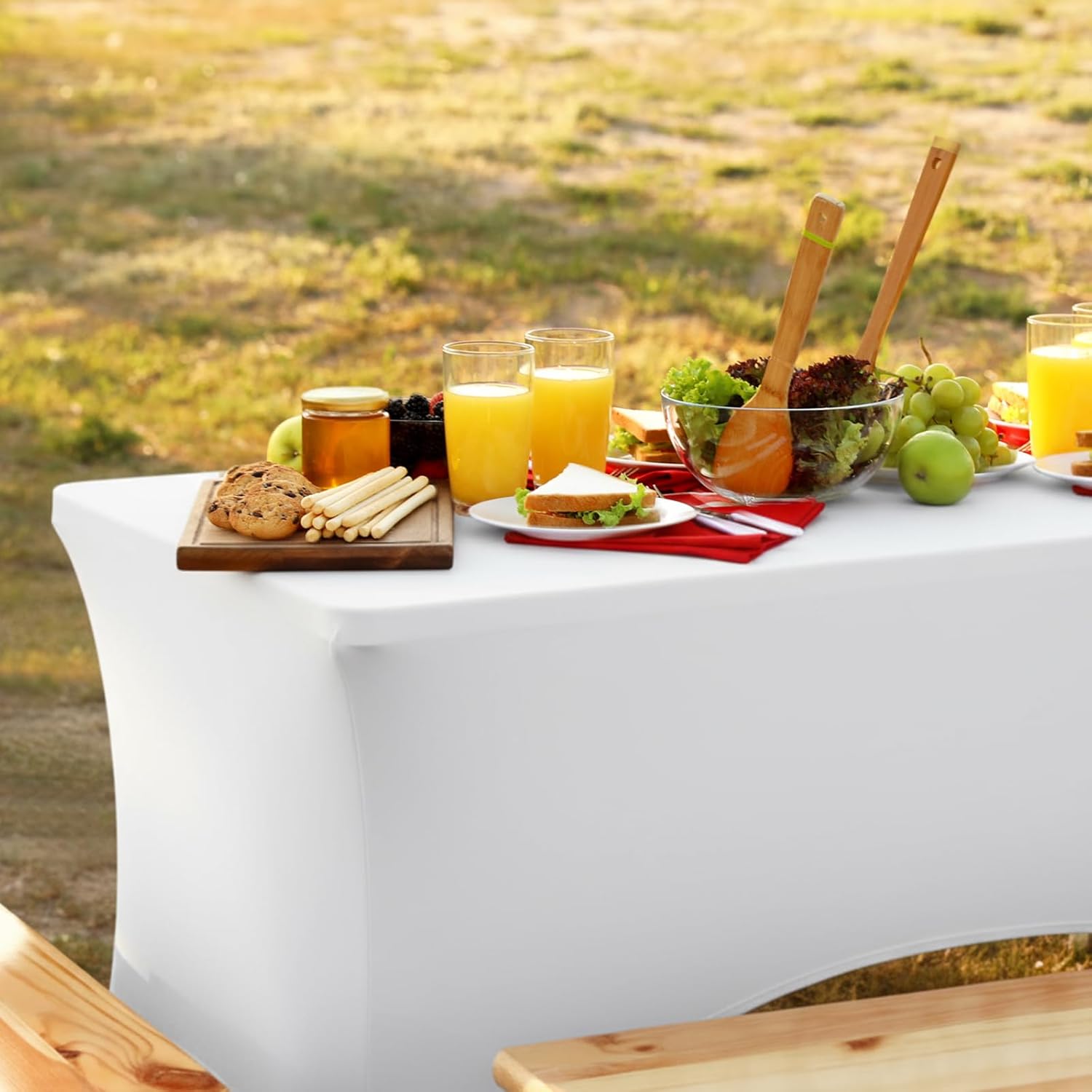 Skiennix 2-Pack White Spandex Table Covers - Fitted, Wrinkle-Resistant, 6ft x 18in for Events & Displays
