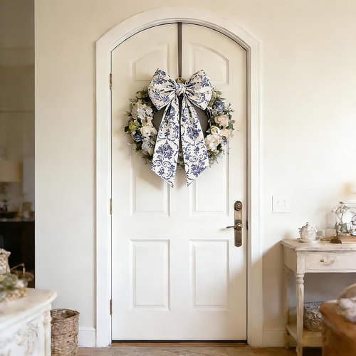 AZYM Wreath Sash Set - Elegant Blue Flower Ribbon for Front Door & Indoor Decor | 2 Pcs