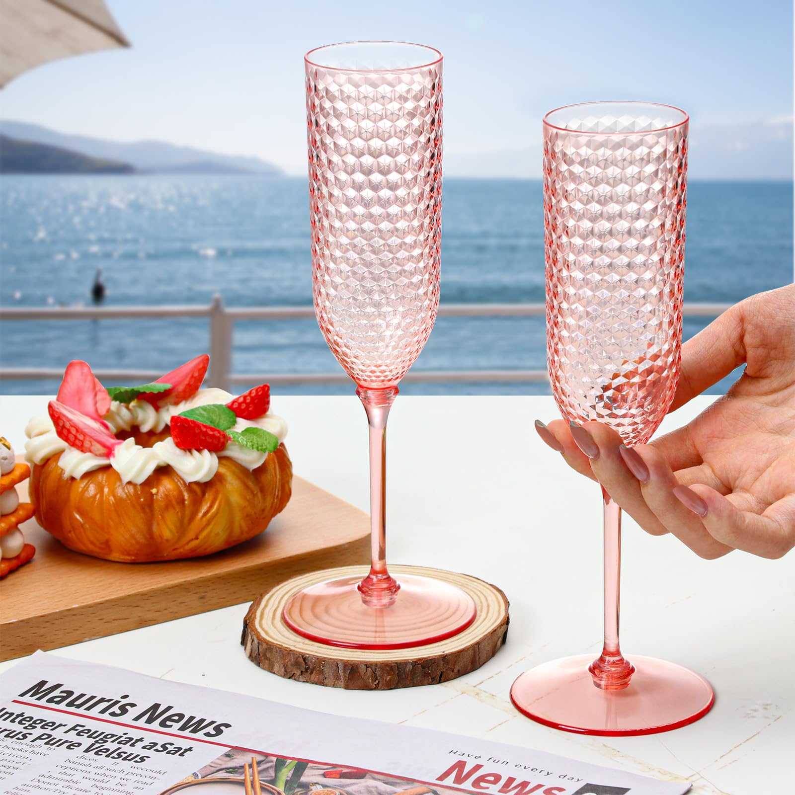 XUWAIDSGN 48 Pack Pink Detachable 2 piece Champagne Flutes 5.5 Oz Unbreakable Plastic Mimosa Disposable Champagne Glasses Drinking Cups Stemmed Reusable Wine Toasting Glasses for Wedding