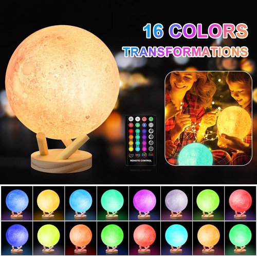 Moon Lamp - 6-Inch Sliding Control Night Light with 16 Colors & Unique Stand | Perfect Gift for Kids & Adults