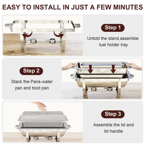 8QT Chafing Dishes for Buffet, Chafing Dish Set, High Grade Stainless Steel Chafers and Buffet Warmers Sets for Parties, Wedding, Birthday, Rolled-Edge Design with Silver