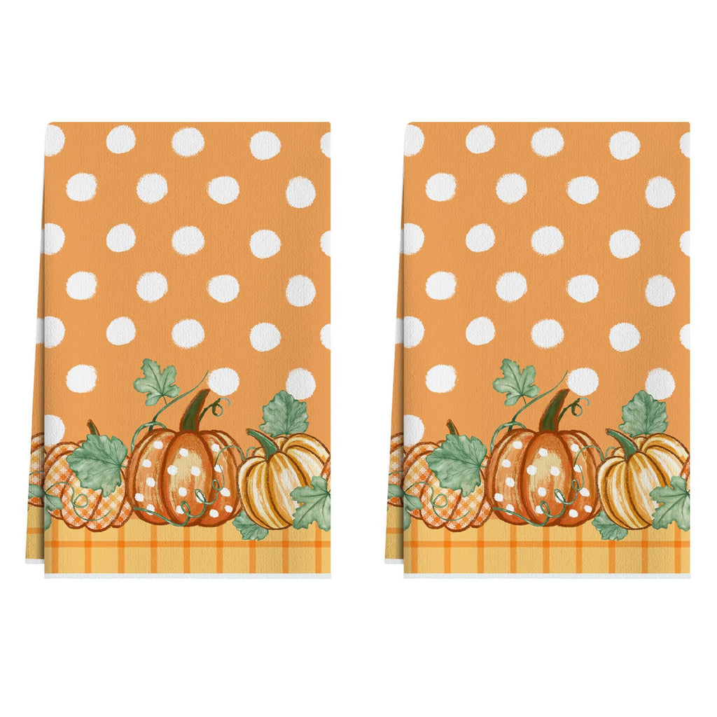 XCHI Fall Pumpkin Orange Plaid Dish Towels 18x26 Inch Hand Kitchen Towels Dishcloth Home Decorations Set of 2