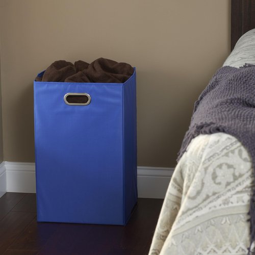 Household Essentials GEN Folding Laundry Hamper, Grommet Handles, Sturdy Fiberboard with Polyester Lining, Quick Set-Up, Squared Shape Saves Space, Blue