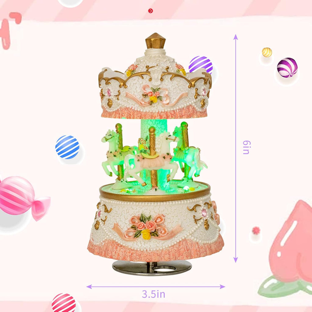 Skiennix Carousel Music Box - Colorful LED Lights & Luxury Horse Figurines | Perfect Gift for Kids