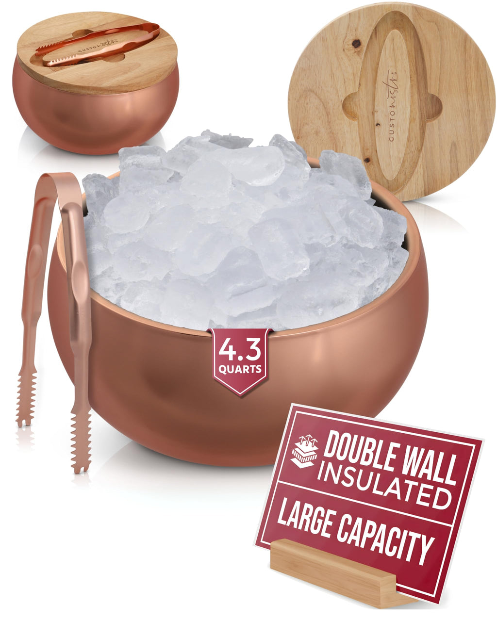 Gusto Nostro 4.1L Insulated Ice Bucket with Lid and Tongs, Double Wall Stainless Steel Ice Bucket Large, BPA Free Ice Bucket for Cocktail Bar, Keeps Champagne, Wine, Beer Chill for Parties (Rose)