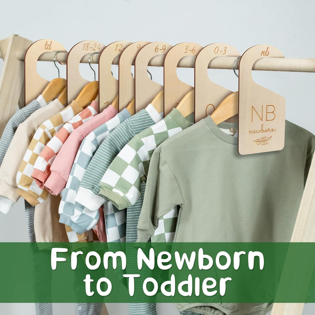 Baby Closet Dividers - Wooden Size Organizers for Newborn to Toddler Clothes | Double-Sided Gender Neutral