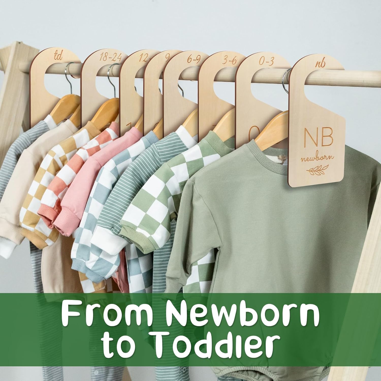Baby Closet Dividers - Wooden Size Organizers for Newborn to Toddler Clothes | Double-Sided Gender Neutral