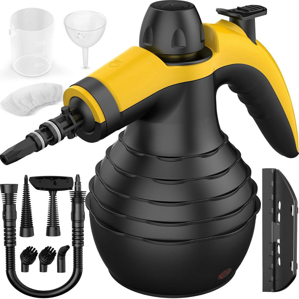 Pressurized Handheld Steam Cleaner with 10pcs Accessories & Safety Lock, Multi-Purpose & Powerful Home Use Steamer for Cleaning, Car, Bathroom, Shower, Upholstery, Grout, Window (Black)