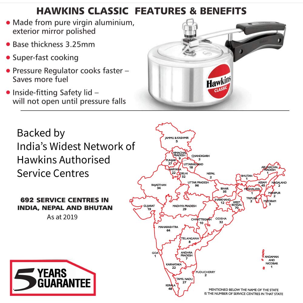 Hawkins Aluminium 1.5 Litre Classic Pressure Cooker,Best Inner Lid Cooker,Small Cooker,Silver(Cl15)