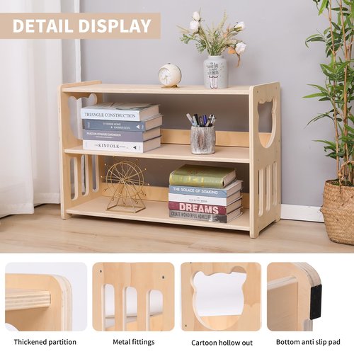YJTREMFYX Montessori Bookshelf Toy Rack Children's Toy Storage Organizer Children's Room Bookshelf Sturdy and Safe Wooden Classroom Furniture Storage Cabinet (3Tier)