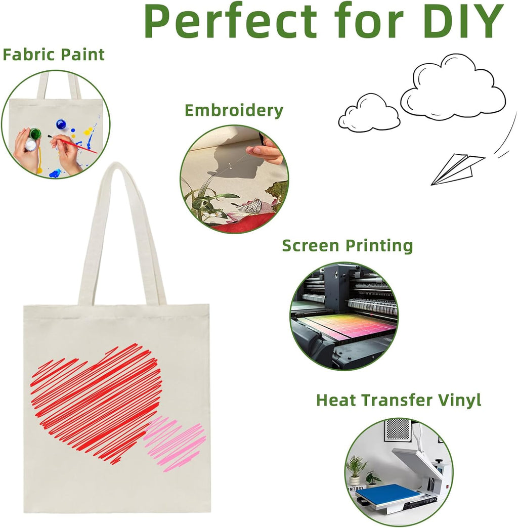 Skiennix Canvas Tote Bags - Reusable Blank Shopping & Grocery Bags | 6, 12, 24, 48 Pack Options