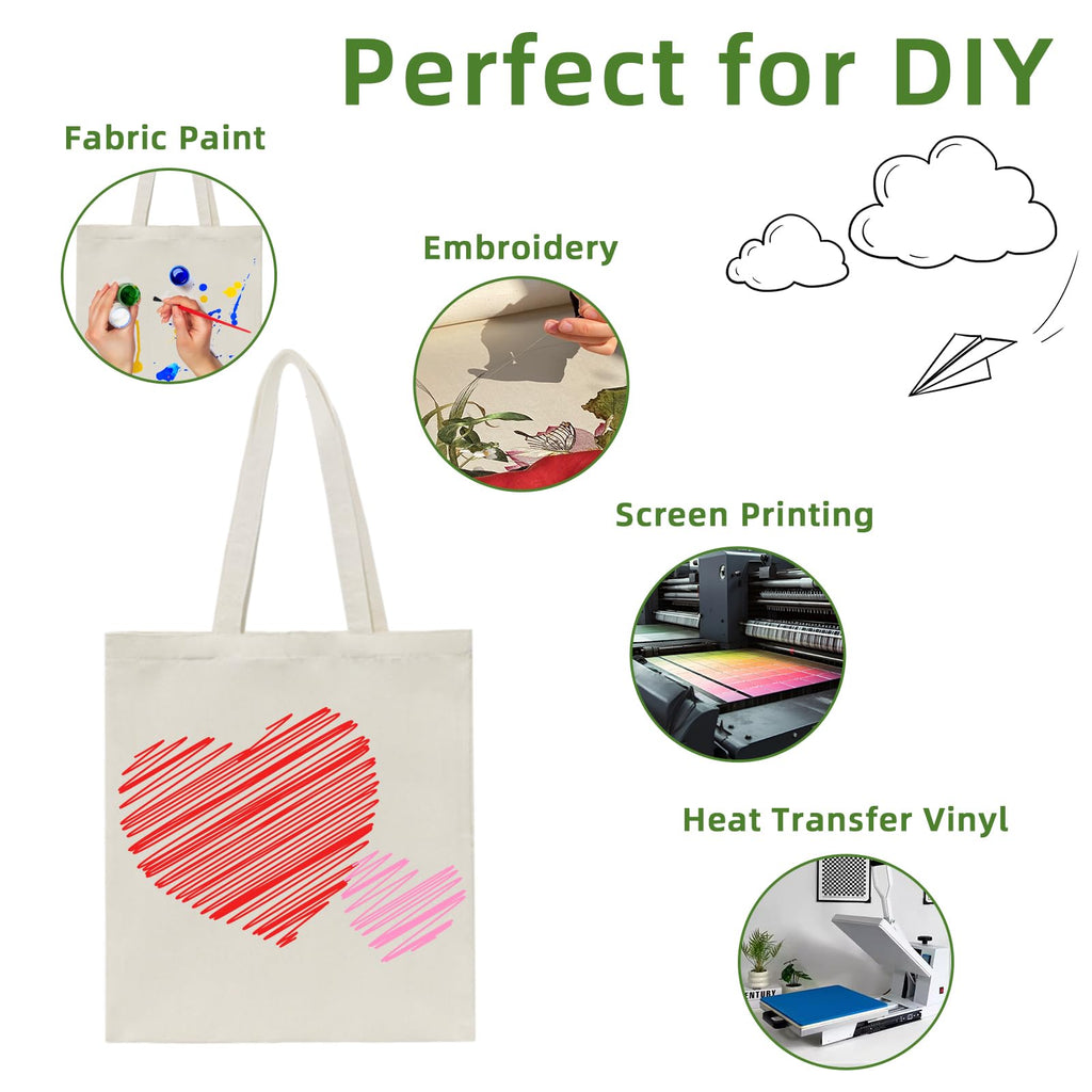 HECTOLIFE 12 Pack Canvas Tote, Reusable Blank Canvas for Shopping,Grocery Bags,DIY Gift Bags
