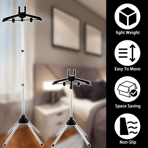 Foldable Garment Steamer Stand with Lint Roller for Clothes, Adjustable Steamer Rack with Two Clips for Suit Shirt Overcoat Vest, Steam Iron Stand for Bedroom Cloakroom Hotel