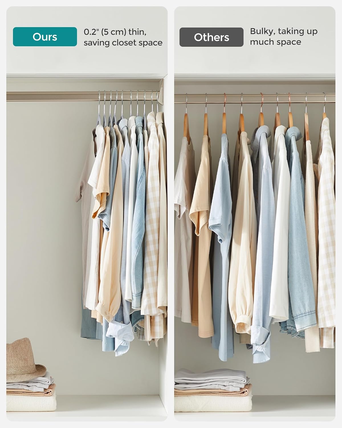 SONGMICS Clothes Hangers - Space-Saving Plastic Coat Hangers, Pack of 50 | Light Gray & Dark Gray