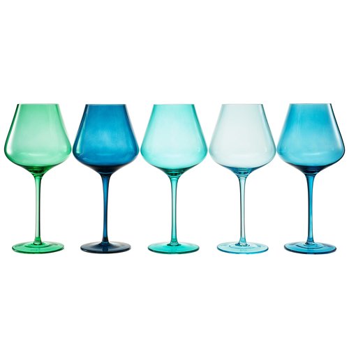 Hawaii Beach Colored Wine Glass Set, 20oz Glasses | Set of 5 | Traveler, Explorer, Tropical Gift - Special Celebrations Drinkware For Red & White Wine, Unique Style Tall Stemmed Glass