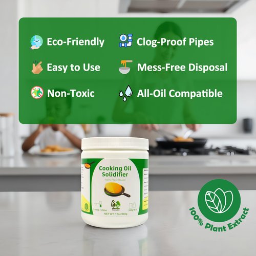 Grease Solidifier Powder, Cooking Oil Solidifier for Disposal, 2.25 Gallon Fry oil Away from Mess, Frying Oil Hardener, Vegetable Canola Fry Oil Solidifying Powder to Gel, 100% Plant-Based, 12 oz Value Pack