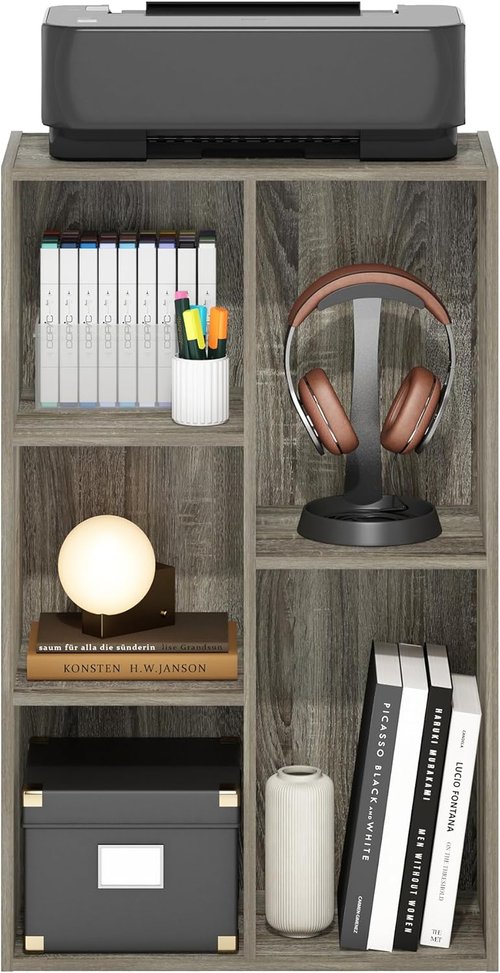 Furinno LUDER Bookshelf - 5-Cube Reversible Bookcase for Easy Assembly | French Oak Finish, 9.4 x 19.5 x 31.5