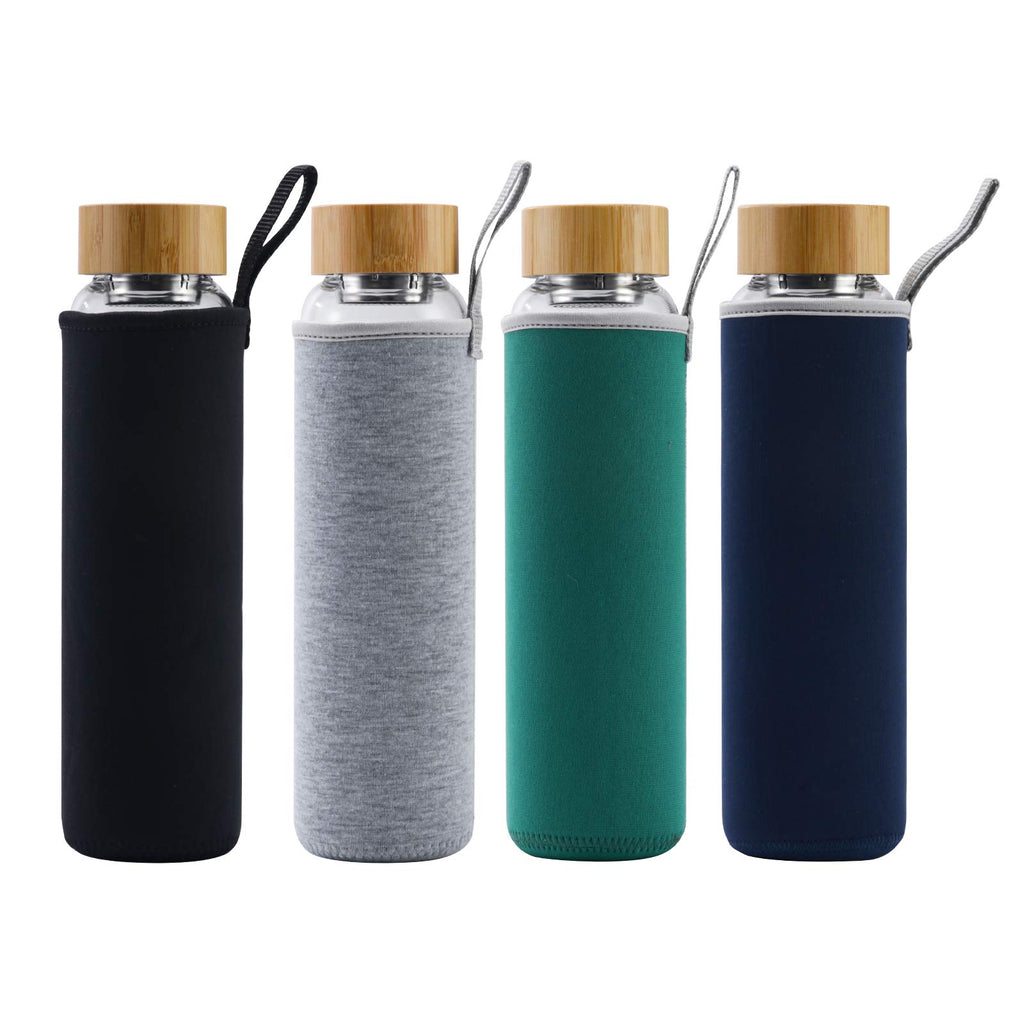 sunkey Glass Water Bottle 32 oz Wide Mouth with Sleeve Bamboo Lid Motivational Water Bottle With Time Marker Reusable Safe for Hot Cold Drinks Bpa Free (Gray)