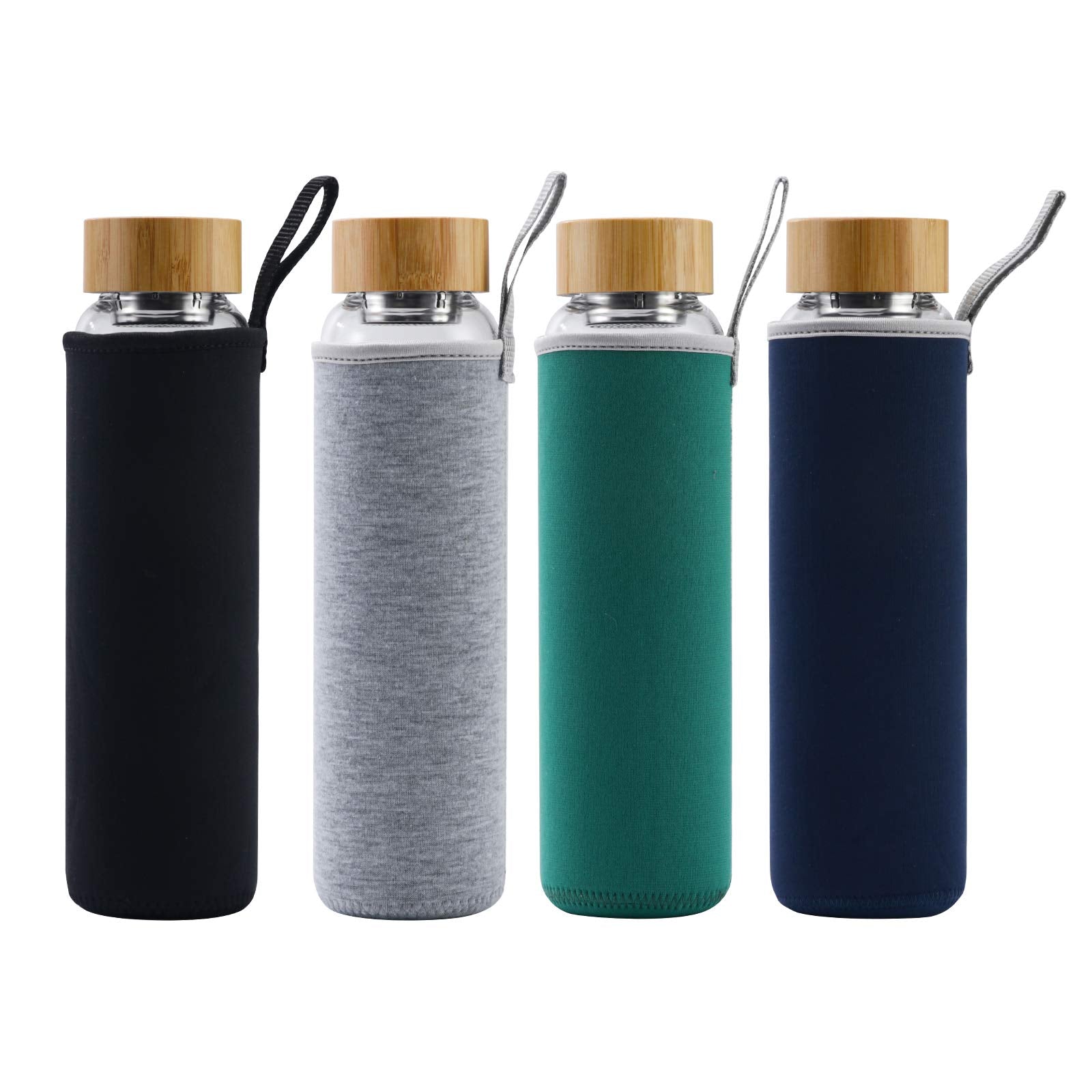 sunkey Glass Water Bottle 32 oz Wide Mouth with Sleeve Bamboo Lid Motivational Water Bottle With Time Marker Reusable Safe for Hot Cold Drinks Bpa Free (Gray)