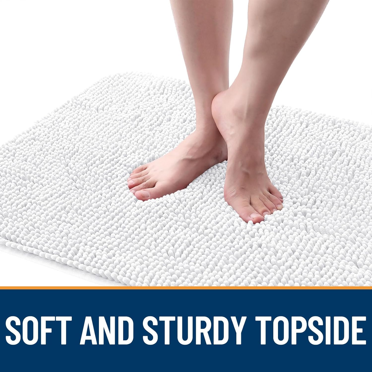 OLANLY Dog Door Mat - Absorbent Non-Slip Washable Chenille Mat for Muddy Paws | 70x24 Inches, White