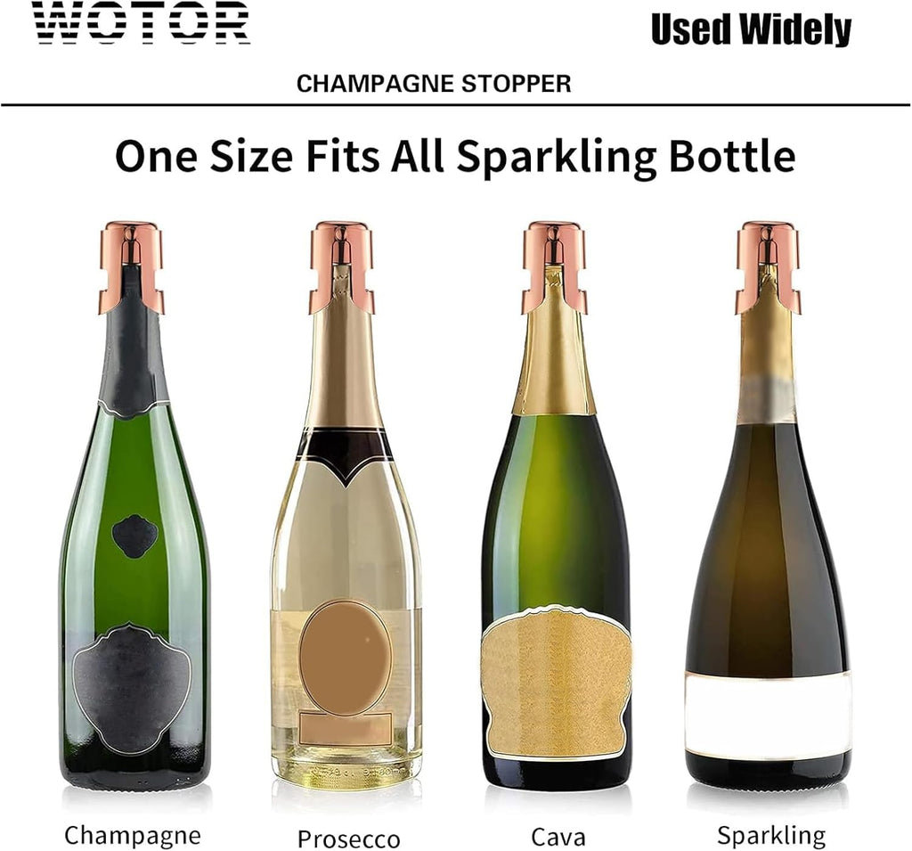 WOTOR Champagne Stoppers with Stainless Steel Champagne Bottle Stopper with Food Grade Silicone Reusable Champagne Cork, Saver Suitable for Champagne, Cava, Prosecco, Sparkling Wine (Rosegold, 2pack)