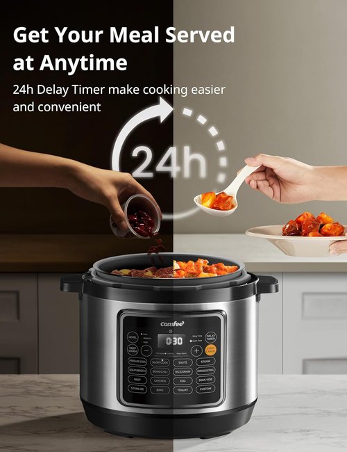 COMFEE’ 8 Quart Pressure Cooker - 16 Cooking Functions & Healthy Ceramic Inner Pot | Versatile Non-Stick Design