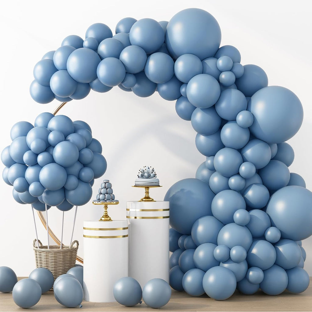 RUBFAC Dusty Blue Balloons - 129-Piece Latex Balloon Garland Kit for Weddings & Parties | Various Sizes 5-12 Inch