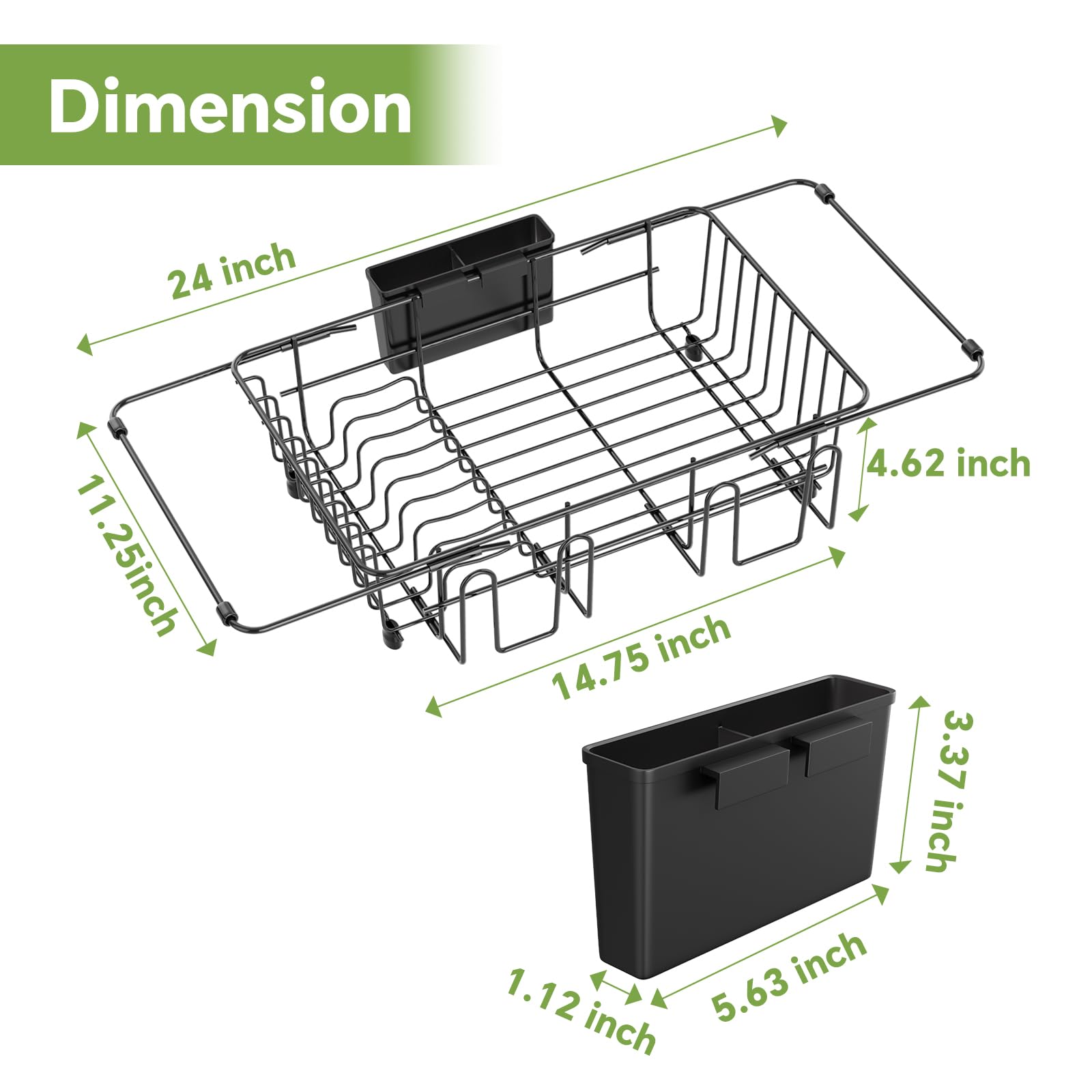 Simple Trending Expandable Dish Drying Rack in Sink, Adjustable Dish Drainers for Kitchen Counter, Inside Sink, Over The Sink with Utensil Holder, Black