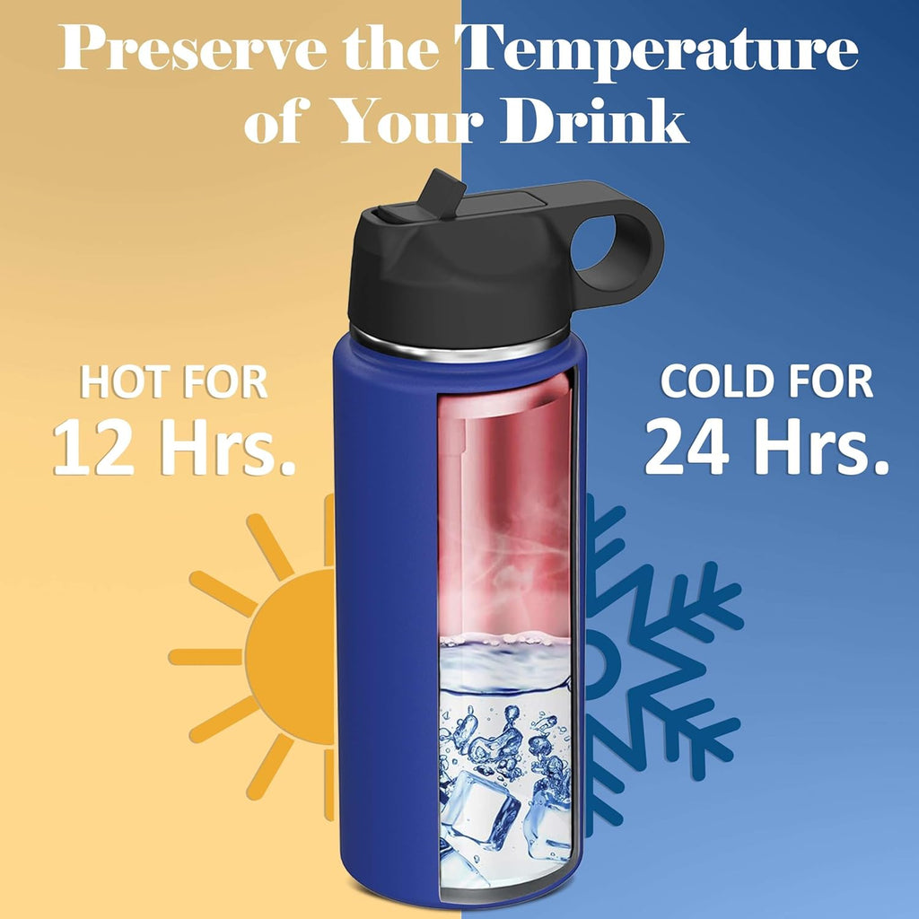 Skiennix Personalized Boys Water Bottle - Insulated Stainless Steel with Flip Top Lid & Straw - 18 oz.