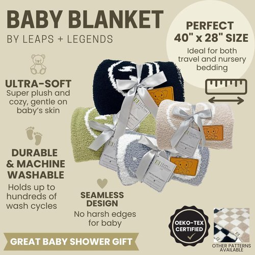 L+L USA Smiley Face with Lightning Bolt Eyes Baby Blanket 28"x40" - DreamSoft Throw for Crib, Stroller or Car Seat Blanket/Newborn Nursery Gift for Toddler, Infant, Kids, Boys & Girls (Black/White)