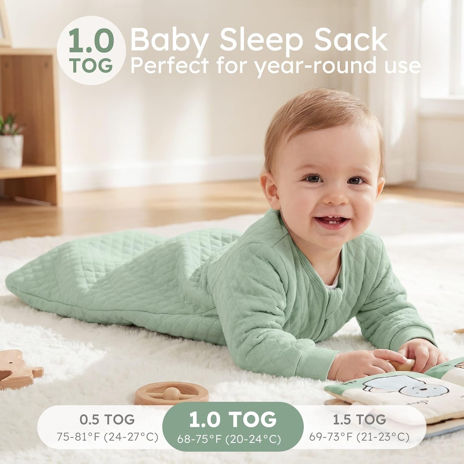 Yoofoss Baby Sleep Sack - Organic Cotton 1.0 Tog Long Sleeve Wearable Blanket | 0-6 Months, 2-Way Zipper