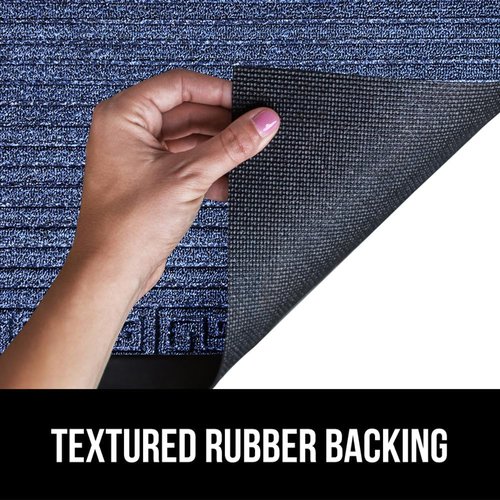 GORILLA GRIP Waterproof All-Season WeatherMAX Doormat - Stain & Fade Resistant, 29x17, Navy Greek Keys