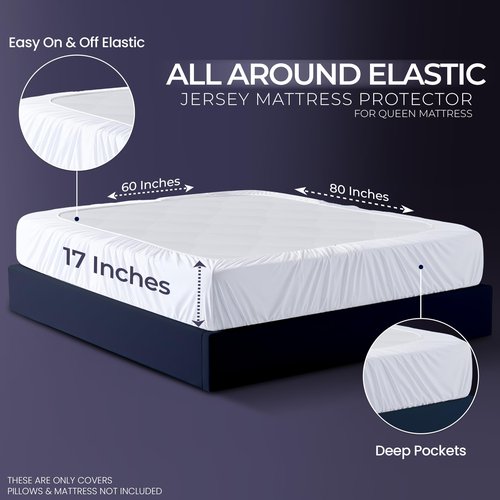 Waterproof Mattress Protector and Pillow Cases, Queen Size, Includes +2 Zippered Pillow Protectors and 1 Mattress Cover Set, Fitted Sheet Style Deep Pockets with All Around Elastic