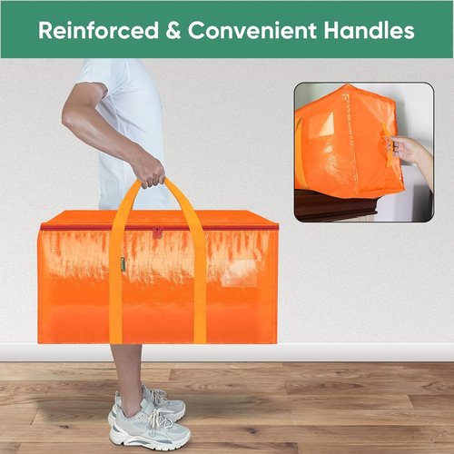 BALEINE Oversized Moving Bags - Heavy-Duty Storage Totes with Reinforced Handles | 6-Pack, Orange