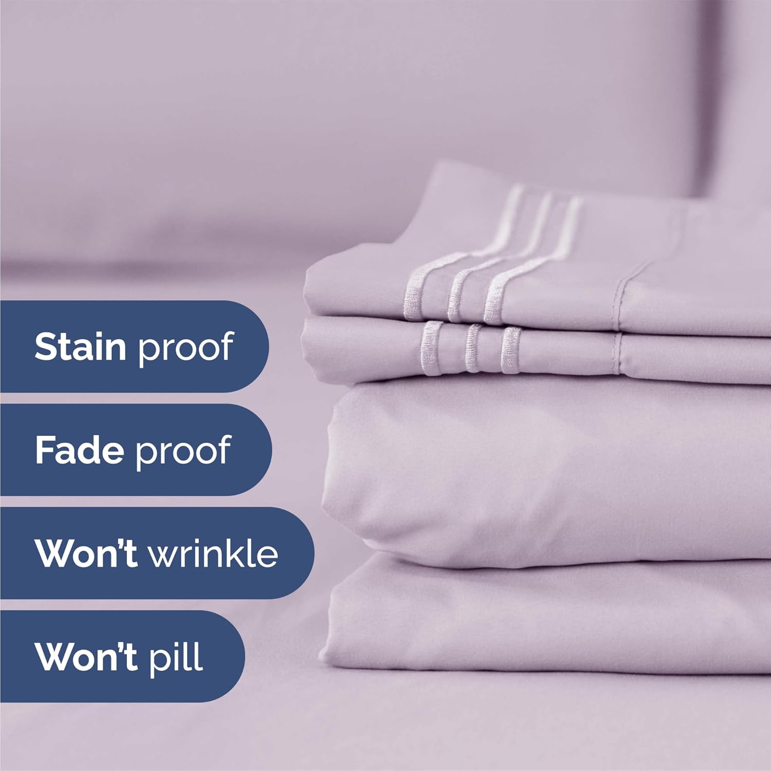 Queen Size Sheet Set by Hotel Luxury | Comfy, Breathable & Cooling - Deep Pockets, Soft, Wrinkle-Free - Light Lavender
