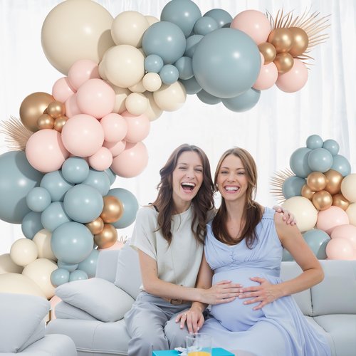 Ouddy Party 149Pcs Blue and Pink Balloon Arch Garland Kit Different Sizes 18 12 10 5Inch, 6Pcs 18’’ Dusty Pink Blue Sand White Gold Balloons for Boy Girl Boho Birthday Party Decorations