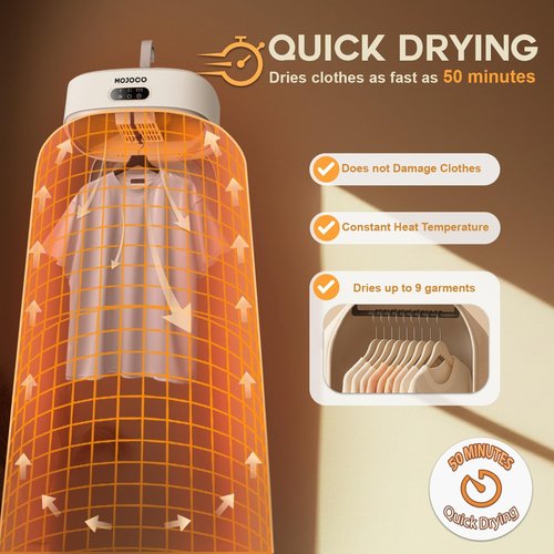 MOJOCO Portable Clothes Dryer - Mini Compact Dryer for Travel & RV - Quiet Fast-Drying Machine with Adjustable Timer