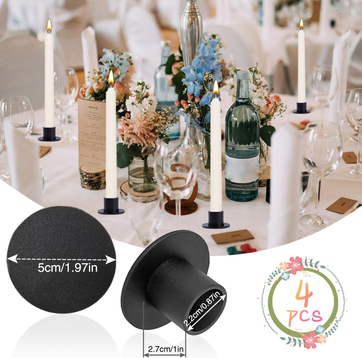 Skiennix Candle Holders - 4 PCS Matte Black Iron Centerpieces for Home Decor & Special Events