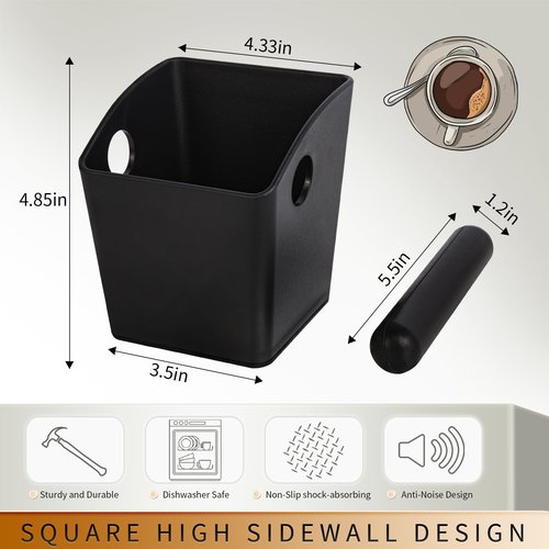 IAOSEN Espresso Knock Box Square High Side Wall Splash Prevention Design Knock Box Shock Absorbing Non Slip Knock Box Espresso With Removable Knock Bar Espresso Accessories for Home/Office