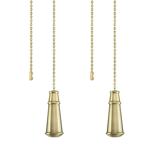 Aspen Creative 20516-42, 12" Ceiling Fan Beaded Solid Steel Decorative Pull Chain, Antique Brass Finish, 2 Pack
